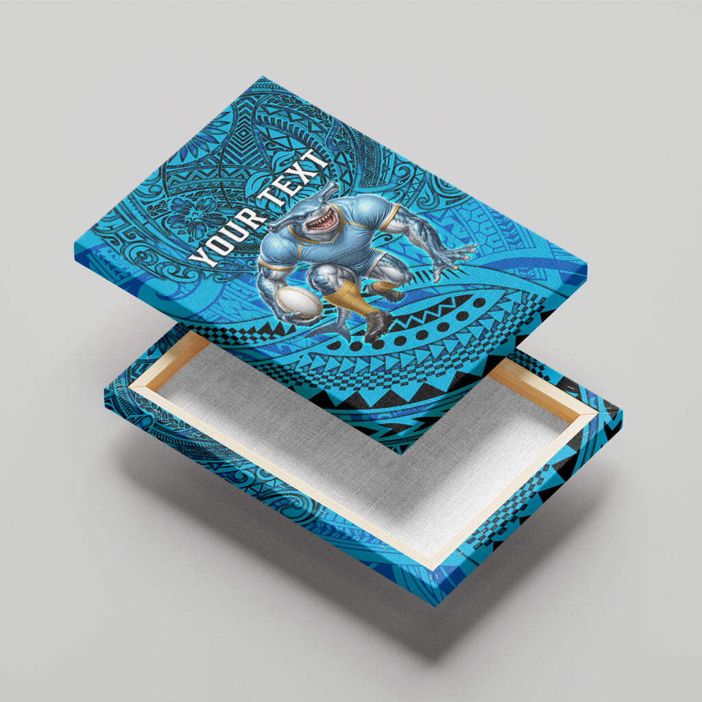 Personalised Cronulla-Sutherland Sharks Canvas Wall Art Polynesian Tribal Art Style With Hammerhead Mascot
