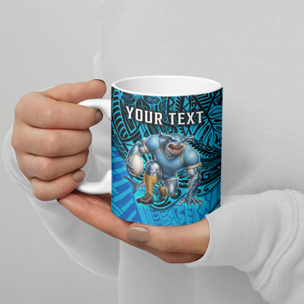 Personalised Cronulla-Sutherland Sharks Ceramic Mug Polynesian Tribal Art Style With Hammerhead Mascot