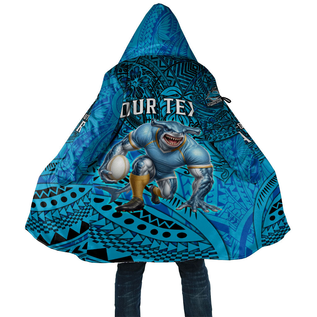 Personalised Cronulla-Sutherland Sharks Cloak Polynesian Tribal Art Style With Hammerhead Mascot