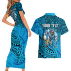 Personalised Cronulla-Sutherland Sharks Couples Matching Short Sleeve Bodycon Dress and Hawaiian Shirt Polynesian Tribal Art Style With Hammerhead Mascot