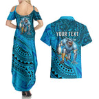 Personalised Cronulla-Sutherland Sharks Couples Matching Summer Maxi Dress and Hawaiian Shirt Polynesian Tribal Art Style With Hammerhead Mascot
