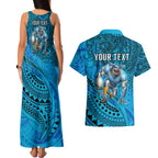 Personalised Cronulla-Sutherland Sharks Couples Matching Tank Maxi Dress and Hawaiian Shirt Polynesian Tribal Art Style With Hammerhead Mascot