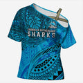Personalised Cronulla-Sutherland Sharks Cross Shoulder Shirt Polynesian Tribal Art Style With Hammerhead Mascot