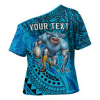 Personalised Cronulla-Sutherland Sharks Cross Shoulder Shirt Polynesian Tribal Art Style With Hammerhead Mascot