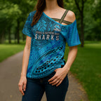 Personalised Cronulla-Sutherland Sharks Cross Shoulder Shirt Polynesian Tribal Art Style With Hammerhead Mascot