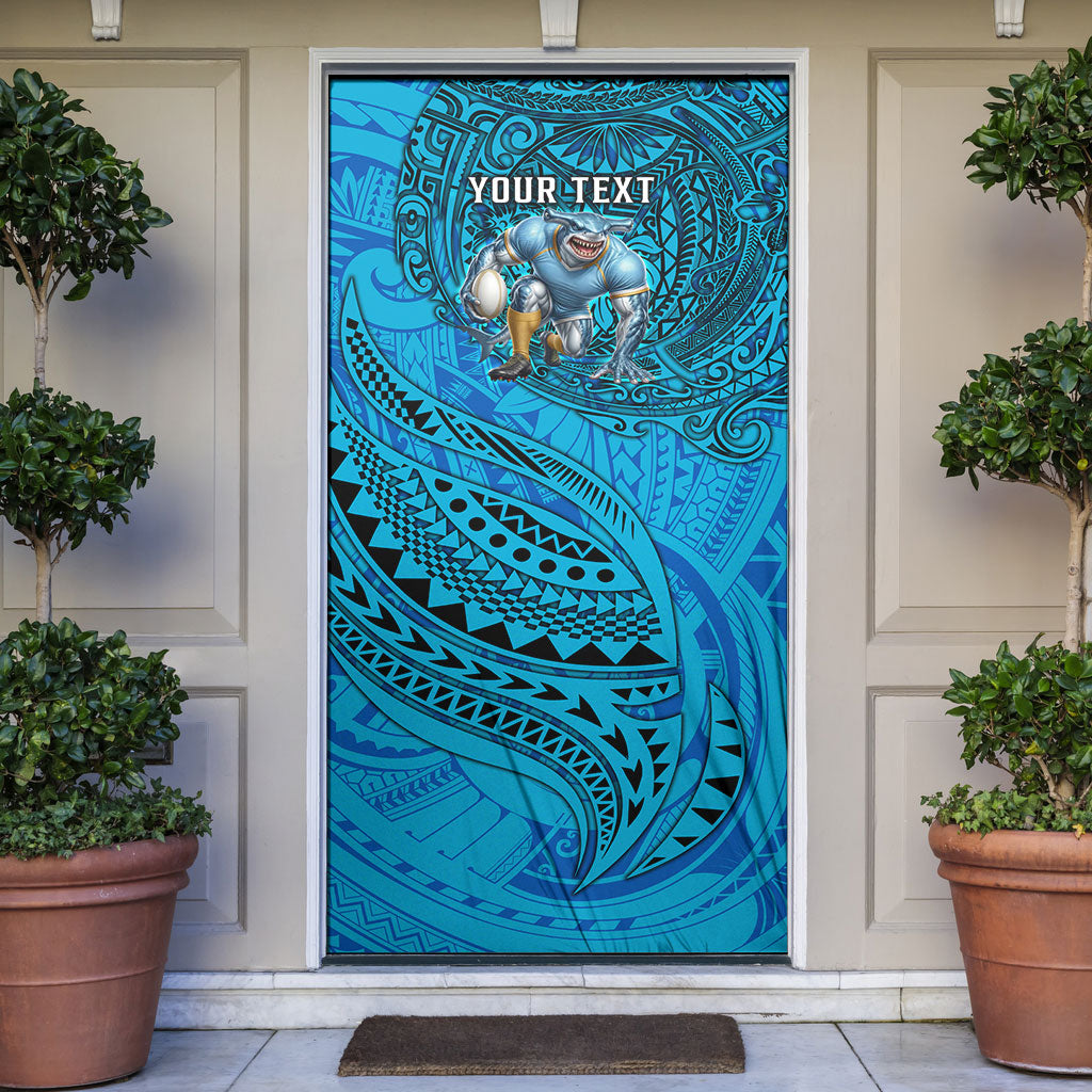 Personalised Cronulla-Sutherland Sharks Door Cover Polynesian Tribal Art Style With Hammerhead Mascot