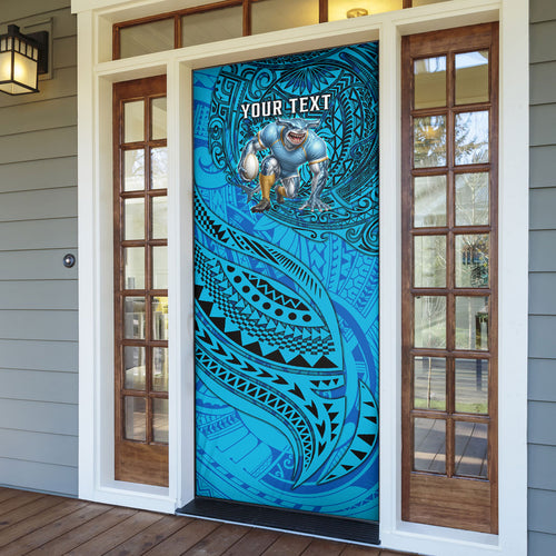 Personalised Cronulla-Sutherland Sharks Door Cover Polynesian Tribal Art Style With Hammerhead Mascot