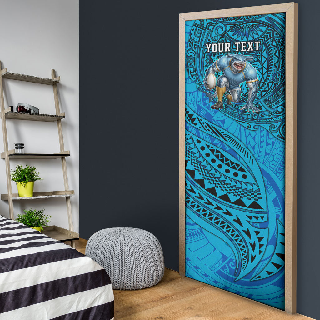 Personalised Cronulla-Sutherland Sharks Door Cover Polynesian Tribal Art Style With Hammerhead Mascot