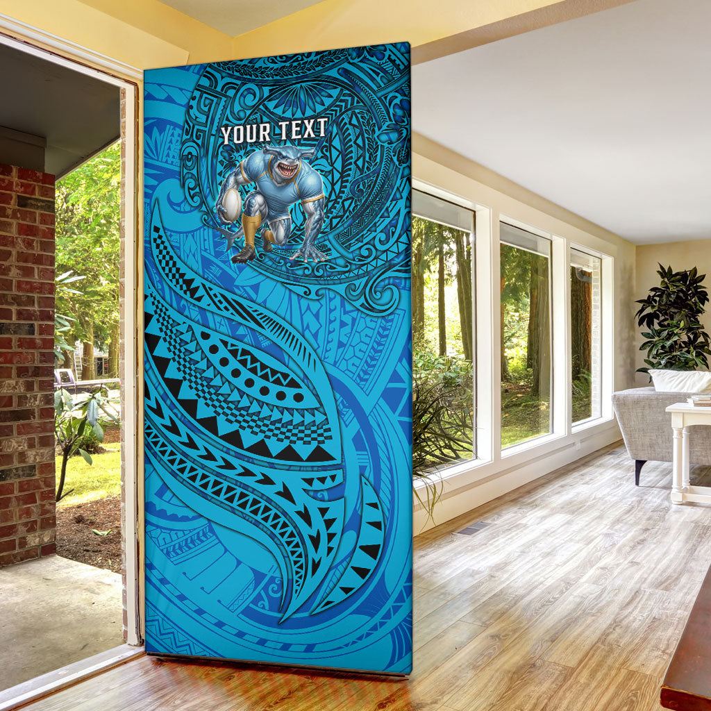 Personalised Cronulla-Sutherland Sharks Door Cover Polynesian Tribal Art Style With Hammerhead Mascot