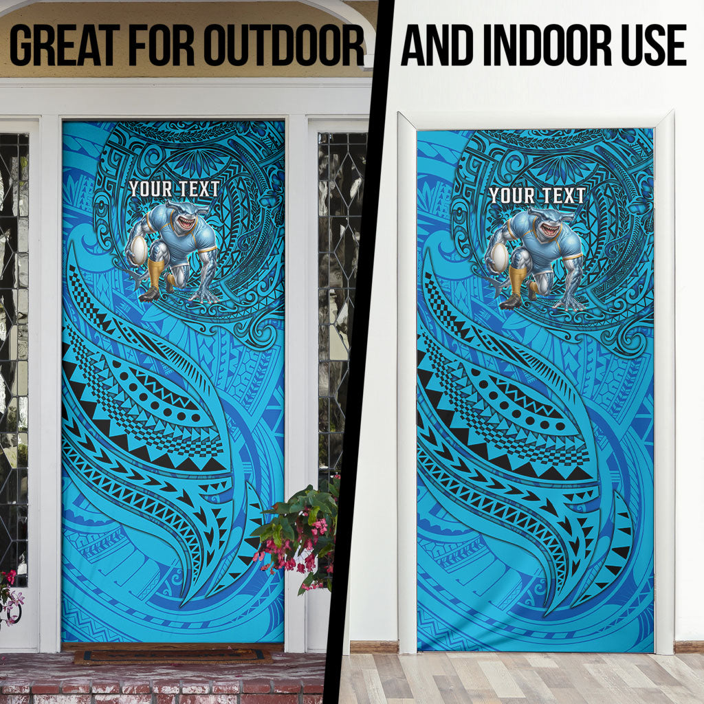Personalised Cronulla-Sutherland Sharks Door Cover Polynesian Tribal Art Style With Hammerhead Mascot