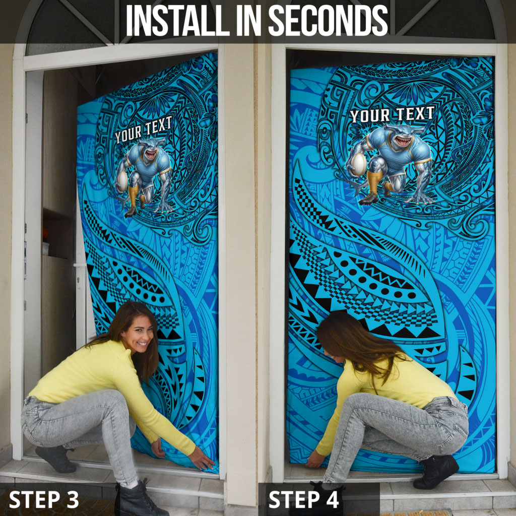 Personalised Cronulla-Sutherland Sharks Door Cover Polynesian Tribal Art Style With Hammerhead Mascot