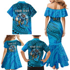 Personalised Cronulla-Sutherland Sharks Family Matching Mermaid Dress and Hawaiian Shirt Polynesian Tribal Art Style With Hammerhead Mascot