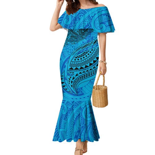 Personalised Cronulla-Sutherland Sharks Family Matching Mermaid Dress and Hawaiian Shirt Polynesian Tribal Art Style With Hammerhead Mascot