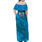 Personalised Cronulla-Sutherland Sharks Family Matching Off Shoulder Maxi Dress and Hawaiian Shirt Polynesian Tribal Art Style With Hammerhead Mascot