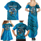 Personalised Cronulla-Sutherland Sharks Family Matching Summer Maxi Dress and Hawaiian Shirt Polynesian Tribal Art Style With Hammerhead Mascot