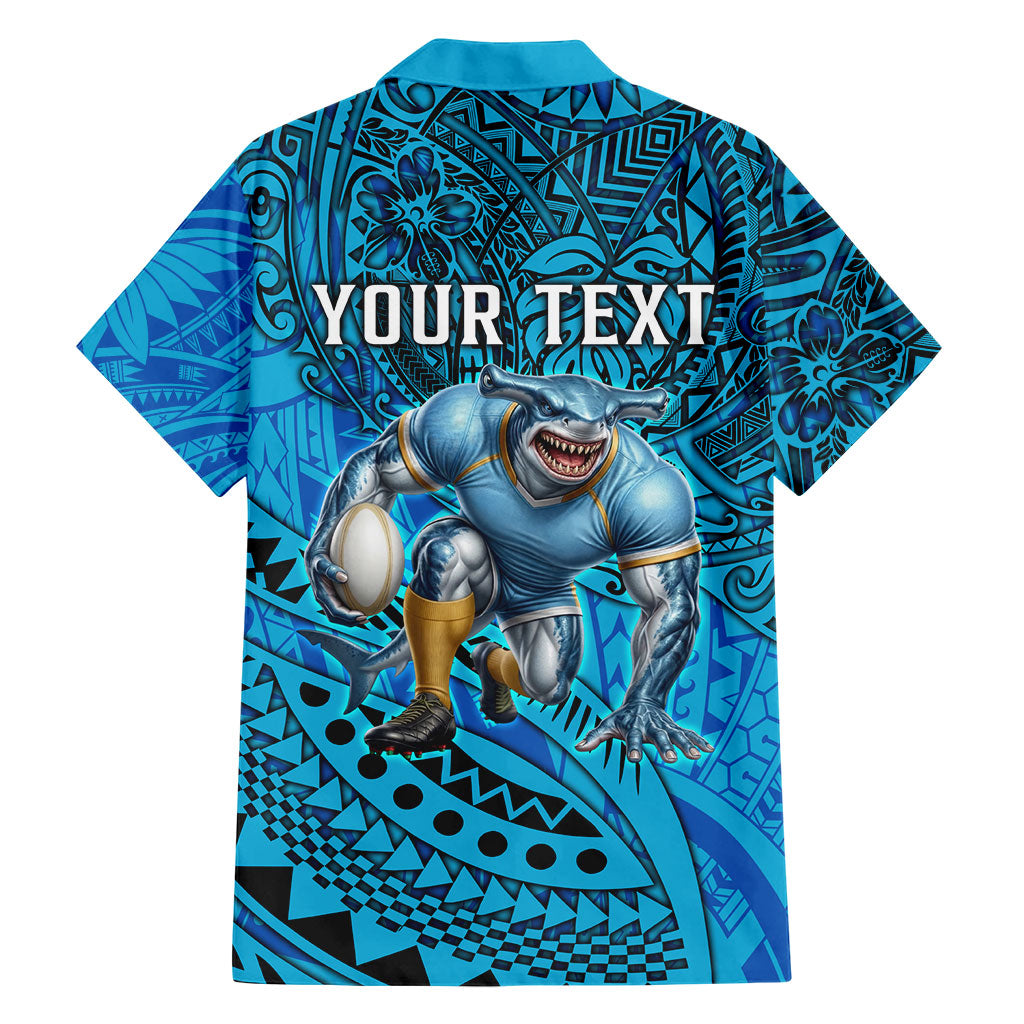 Personalised Cronulla-Sutherland Sharks Family Matching Summer Maxi Dress and Hawaiian Shirt Polynesian Tribal Art Style With Hammerhead Mascot