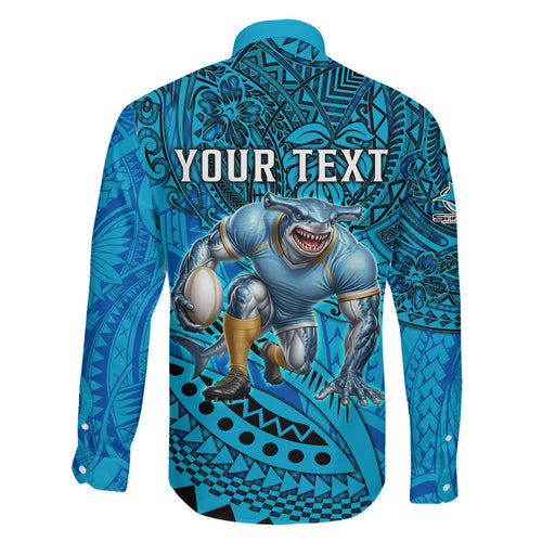 Personalised Cronulla-Sutherland Sharks Family Matching Summer Maxi Dress and Hawaiian Shirt Polynesian Tribal Art Style With Hammerhead Mascot