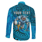 Personalised Cronulla-Sutherland Sharks Family Matching Tank Maxi Dress and Hawaiian Shirt Polynesian Tribal Art Style With Hammerhead Mascot
