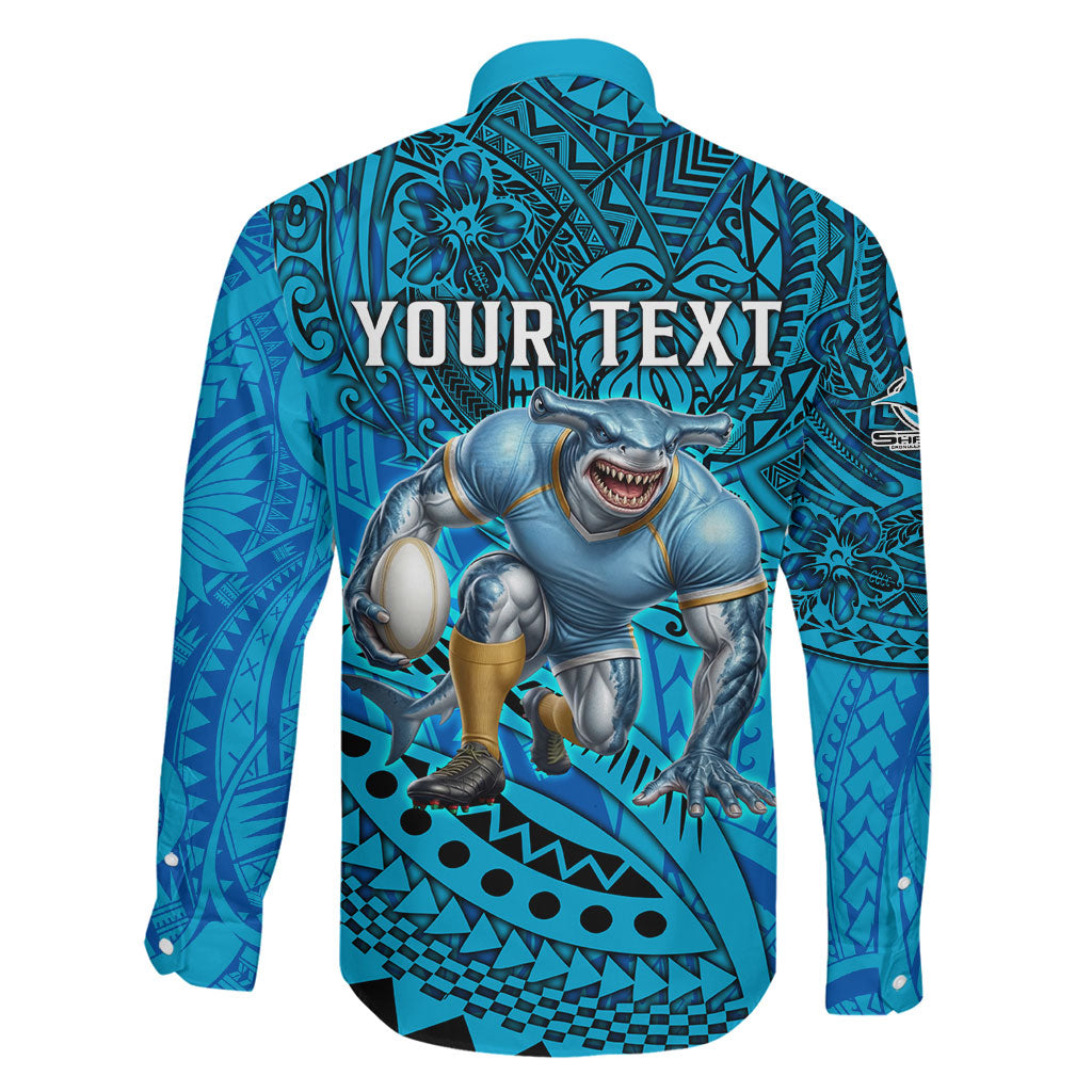 Personalised Cronulla-Sutherland Sharks Family Matching Tank Maxi Dress and Hawaiian Shirt Polynesian Tribal Art Style With Hammerhead Mascot