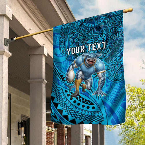 Personalised Cronulla-Sutherland Sharks Garden Flag Polynesian Tribal Art Style With Hammerhead Mascot