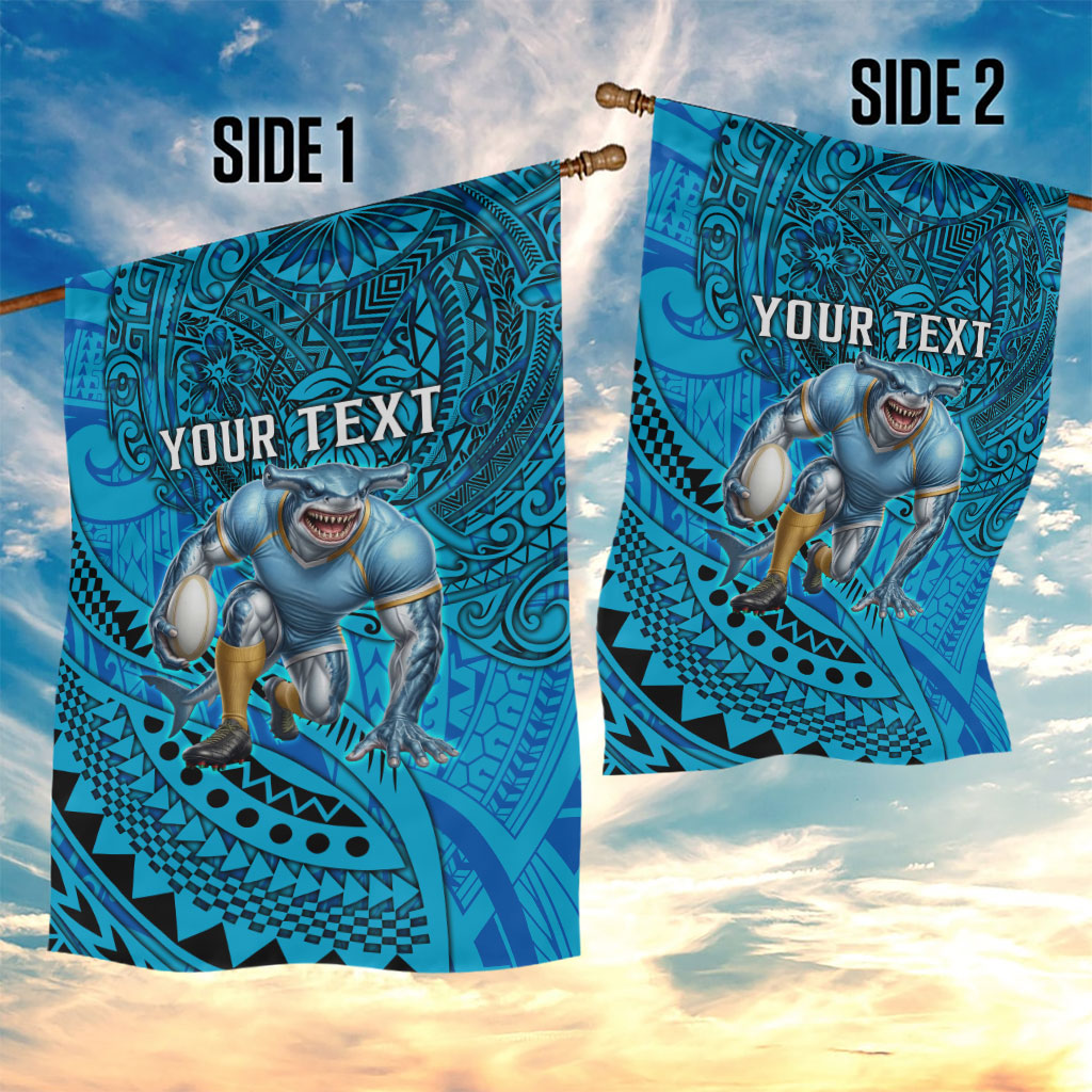 Personalised Cronulla-Sutherland Sharks Garden Flag Polynesian Tribal Art Style With Hammerhead Mascot