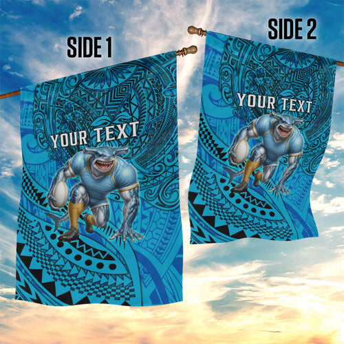 Personalised Cronulla-Sutherland Sharks Garden Flag Polynesian Tribal Art Style With Hammerhead Mascot