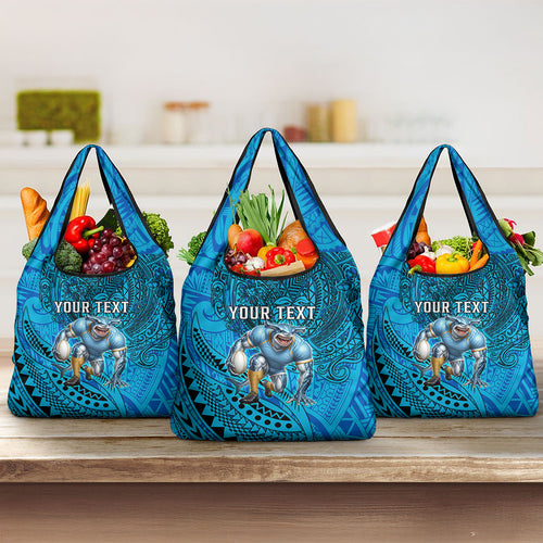 Personalised Cronulla-Sutherland Sharks Grocery Bag Polynesian Tribal Art Style With Hammerhead Mascot