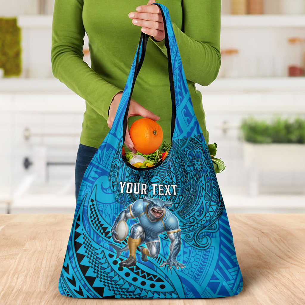 Personalised Cronulla-Sutherland Sharks Grocery Bag Polynesian Tribal Art Style With Hammerhead Mascot
