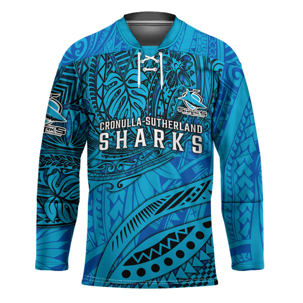 Personalised Cronulla-Sutherland Sharks Hockey Jersey Polynesian Tribal Art Style With Hammerhead Mascot