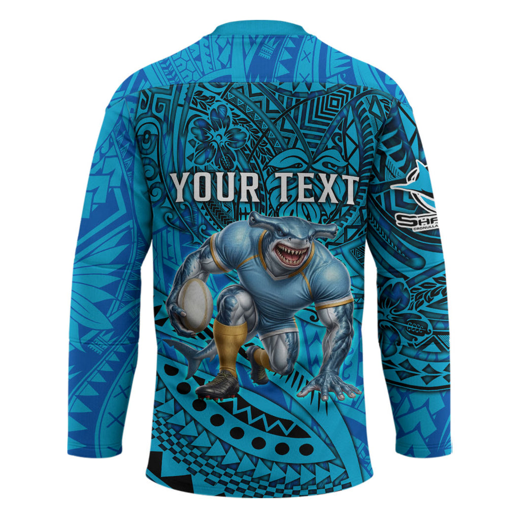 Personalised Cronulla-Sutherland Sharks Hockey Jersey Polynesian Tribal Art Style With Hammerhead Mascot