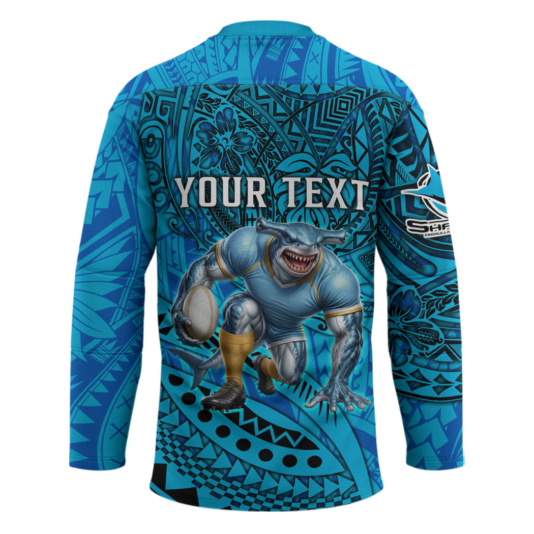 Personalised Cronulla-Sutherland Sharks Hockey Jersey Polynesian Tribal Art Style With Hammerhead Mascot
