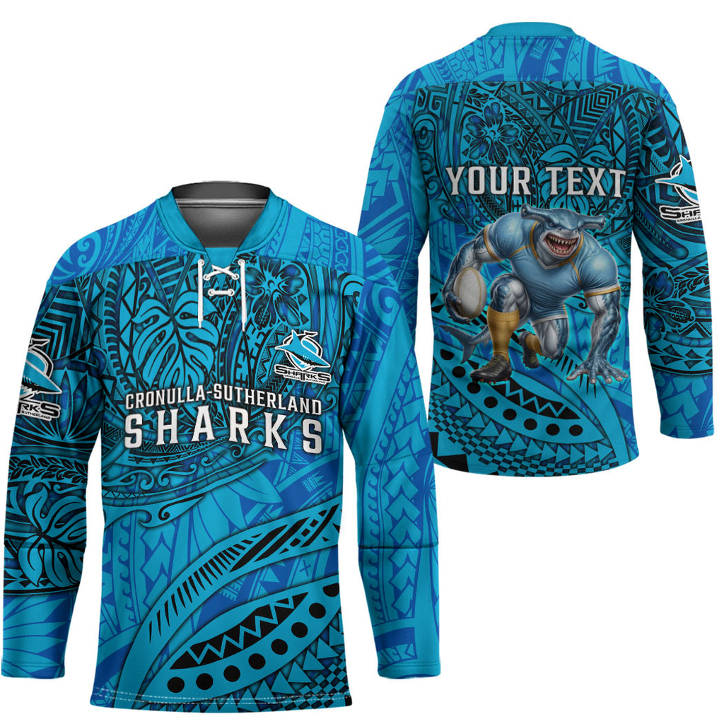 Personalised Cronulla-Sutherland Sharks Hockey Jersey Polynesian Tribal Art Style With Hammerhead Mascot