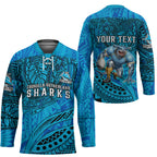 Personalised Cronulla-Sutherland Sharks Hockey Jersey Polynesian Tribal Art Style With Hammerhead Mascot