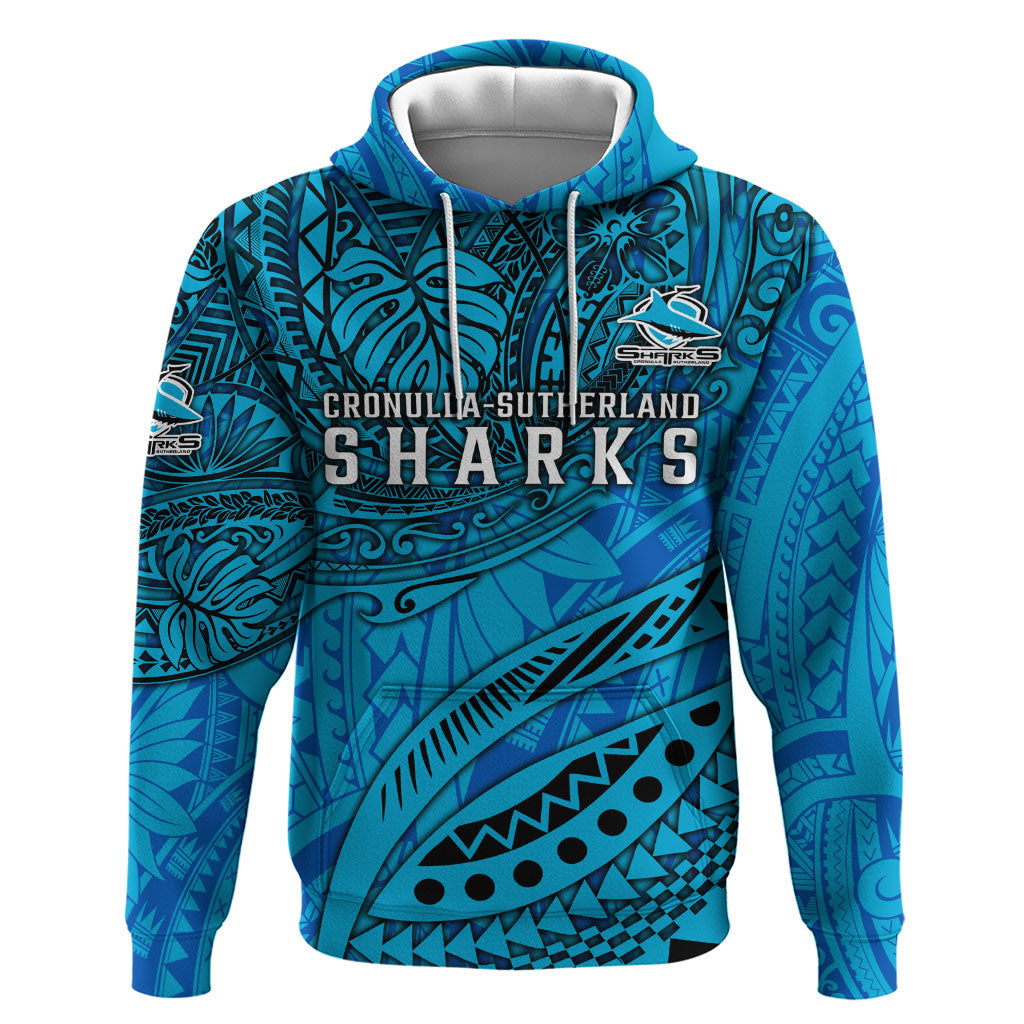 Personalised Cronulla-Sutherland Sharks Hoodie Polynesian Tribal Art Style With Hammerhead Mascot
