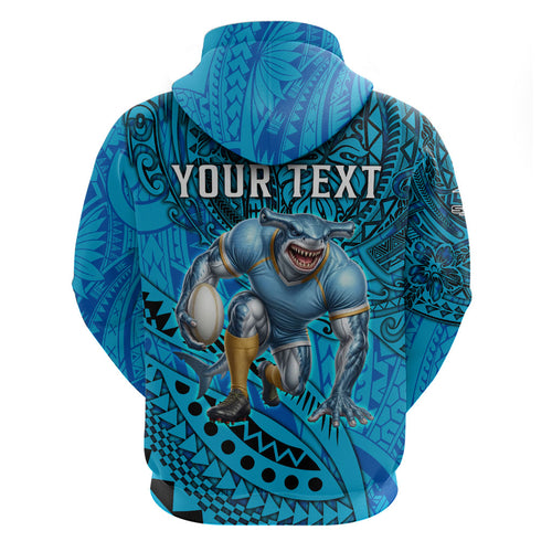 Personalised Cronulla-Sutherland Sharks Hoodie Polynesian Tribal Art Style With Hammerhead Mascot