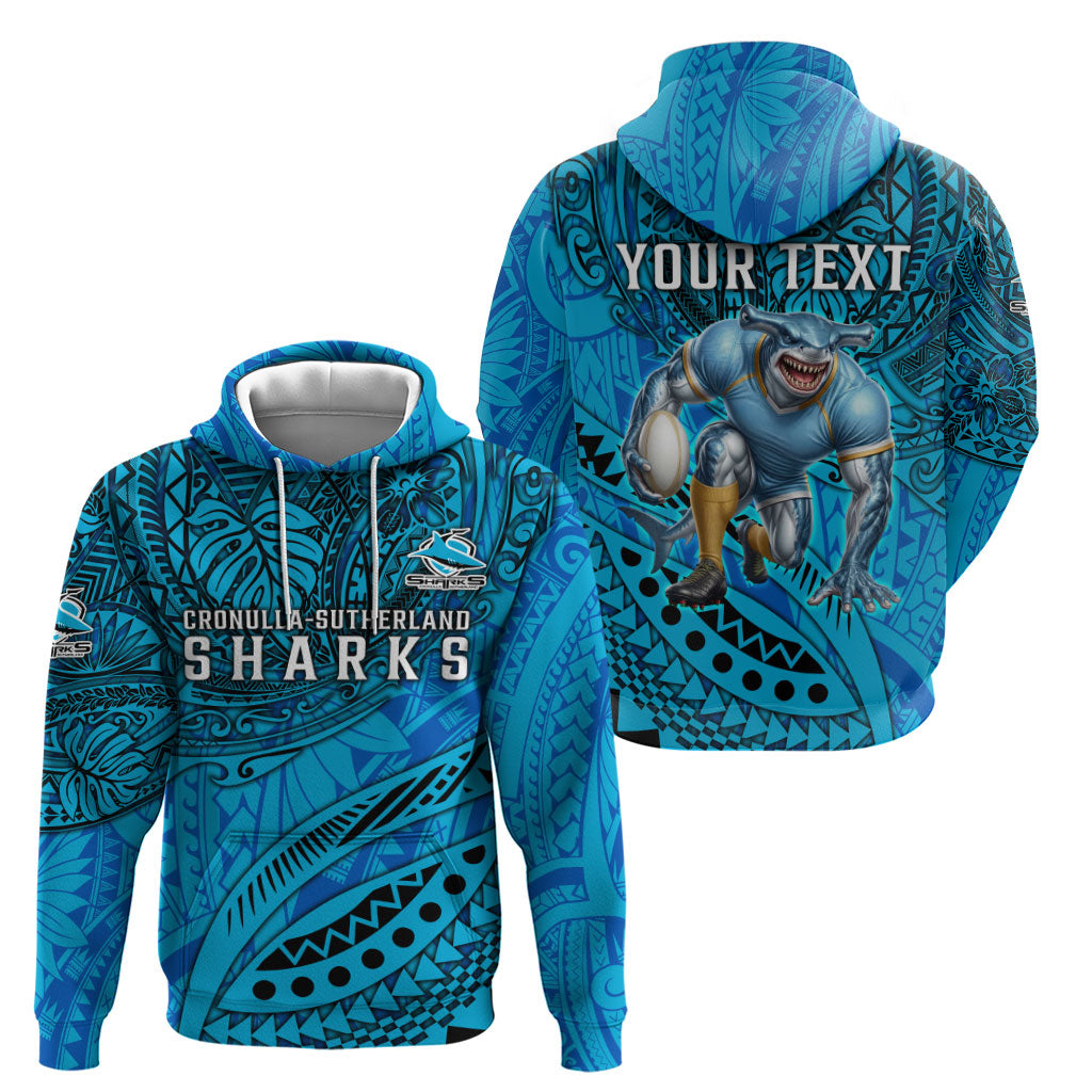 Personalised Cronulla-Sutherland Sharks Hoodie Polynesian Tribal Art Style With Hammerhead Mascot