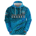 Personalised Cronulla-Sutherland Sharks Hoodie Polynesian Tribal Art Style With Hammerhead Mascot