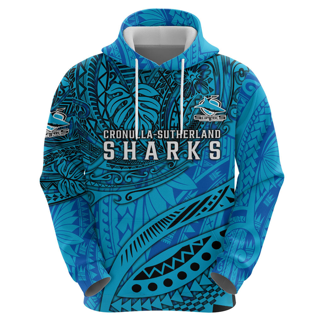 Personalised Cronulla-Sutherland Sharks Hoodie Polynesian Tribal Art Style With Hammerhead Mascot