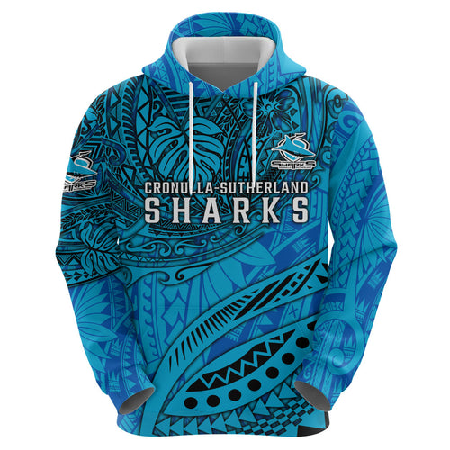 Personalised Cronulla-Sutherland Sharks Hoodie Polynesian Tribal Art Style With Hammerhead Mascot