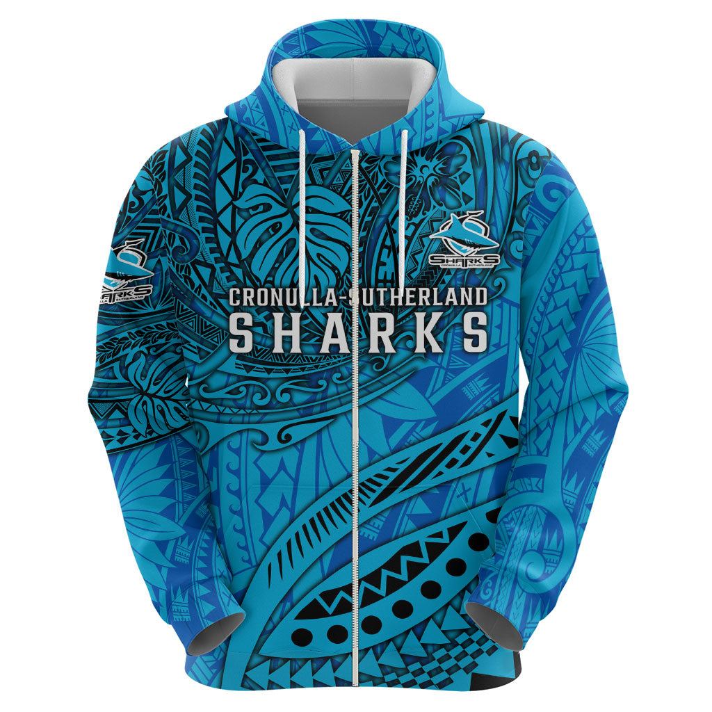 Personalised Cronulla-Sutherland Sharks Hoodie Polynesian Tribal Art Style With Hammerhead Mascot