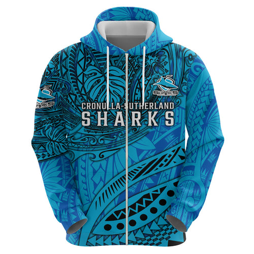 Personalised Cronulla-Sutherland Sharks Hoodie Polynesian Tribal Art Style With Hammerhead Mascot