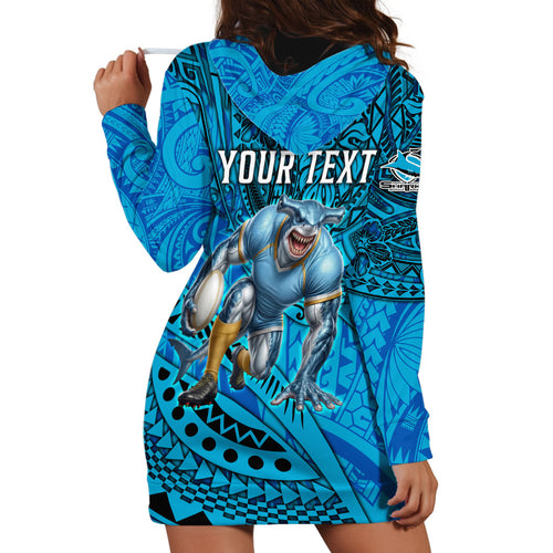 Personalised Cronulla-Sutherland Sharks Hoodie Dress Polynesian Tribal Art Style With Hammerhead Mascot