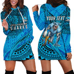 Personalised Cronulla-Sutherland Sharks Hoodie Dress Polynesian Tribal Art Style With Hammerhead Mascot