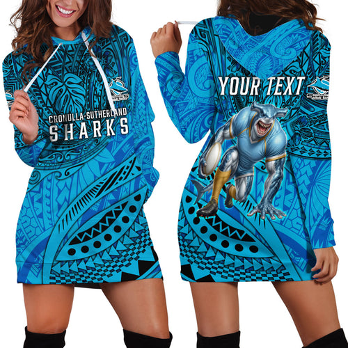 Personalised Cronulla-Sutherland Sharks Hoodie Dress Polynesian Tribal Art Style With Hammerhead Mascot