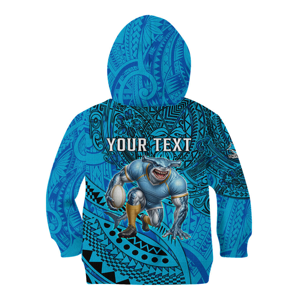 Personalised Cronulla-Sutherland Sharks Kid Hoodie Polynesian Tribal Art Style With Hammerhead Mascot