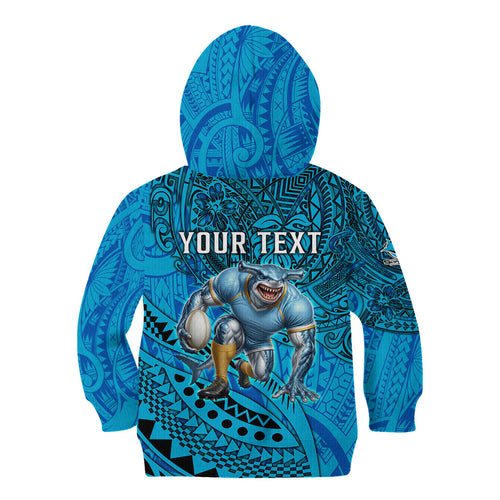Personalised Cronulla-Sutherland Sharks Kid Hoodie Polynesian Tribal Art Style With Hammerhead Mascot