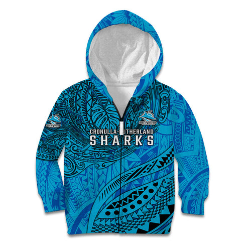 Personalised Cronulla-Sutherland Sharks Kid Hoodie Polynesian Tribal Art Style With Hammerhead Mascot