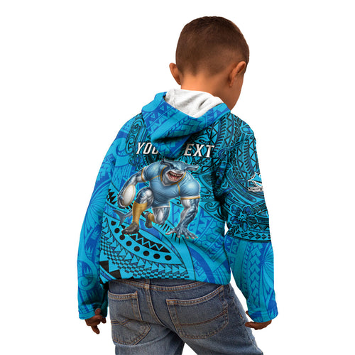 Personalised Cronulla-Sutherland Sharks Kid Hoodie Polynesian Tribal Art Style With Hammerhead Mascot