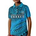 Personalised Cronulla-Sutherland Sharks Kid Polo Shirt Polynesian Tribal Art Style With Hammerhead Mascot