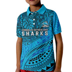 Personalised Cronulla-Sutherland Sharks Kid Polo Shirt Polynesian Tribal Art Style With Hammerhead Mascot